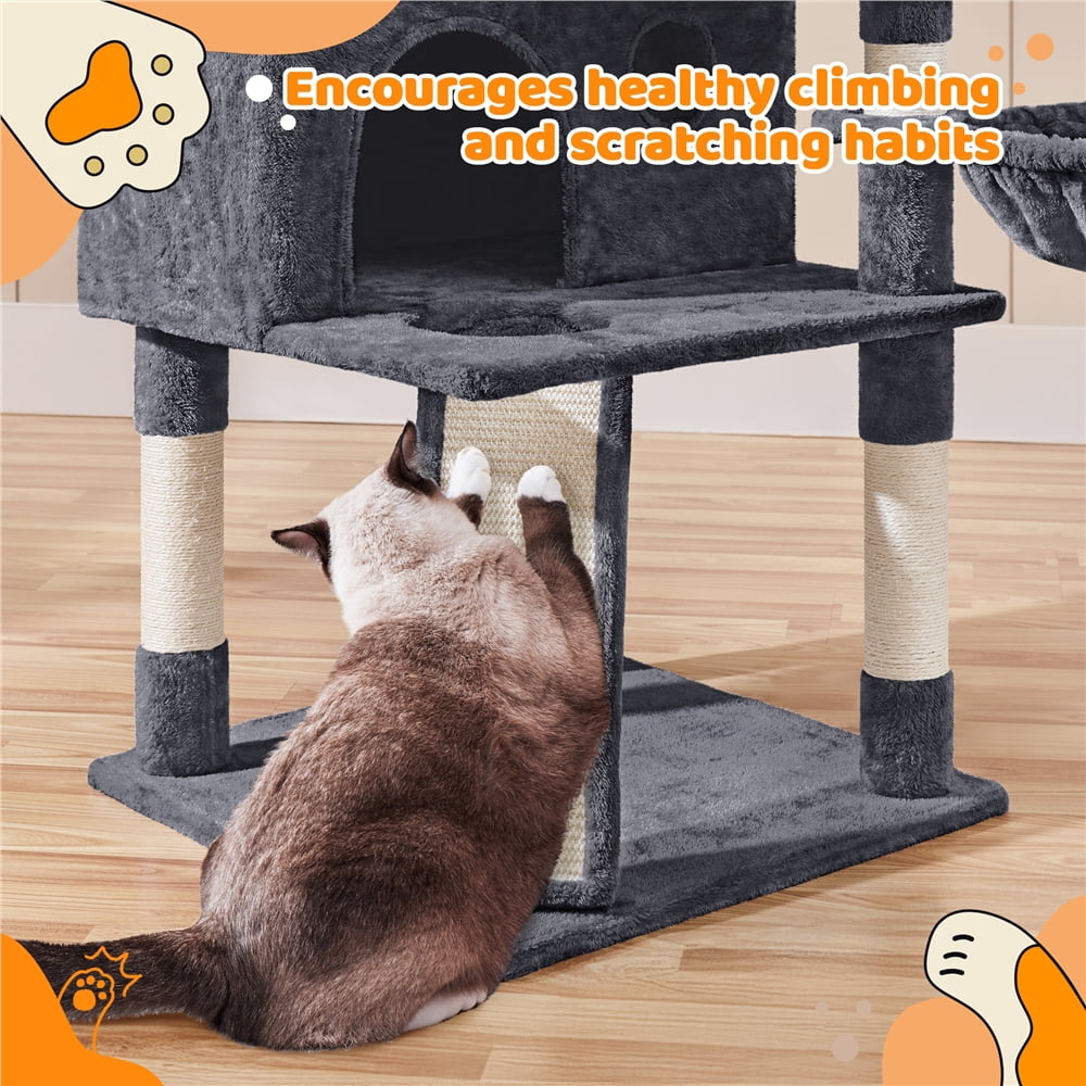Yaheetech 76.4" Cat Tree Tower with 3 Condos and 2 Baskets, Dark Gray