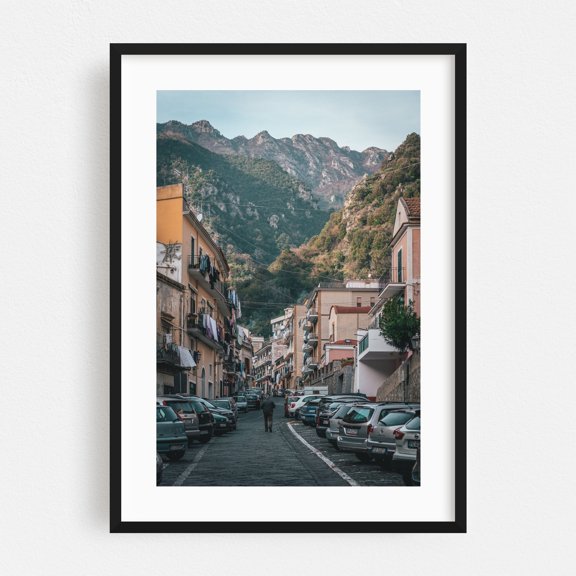 Cetara Street Scene 01 - Cetara Campania Italy Photography Black Framed Wall Art Print 12 x 18 inches