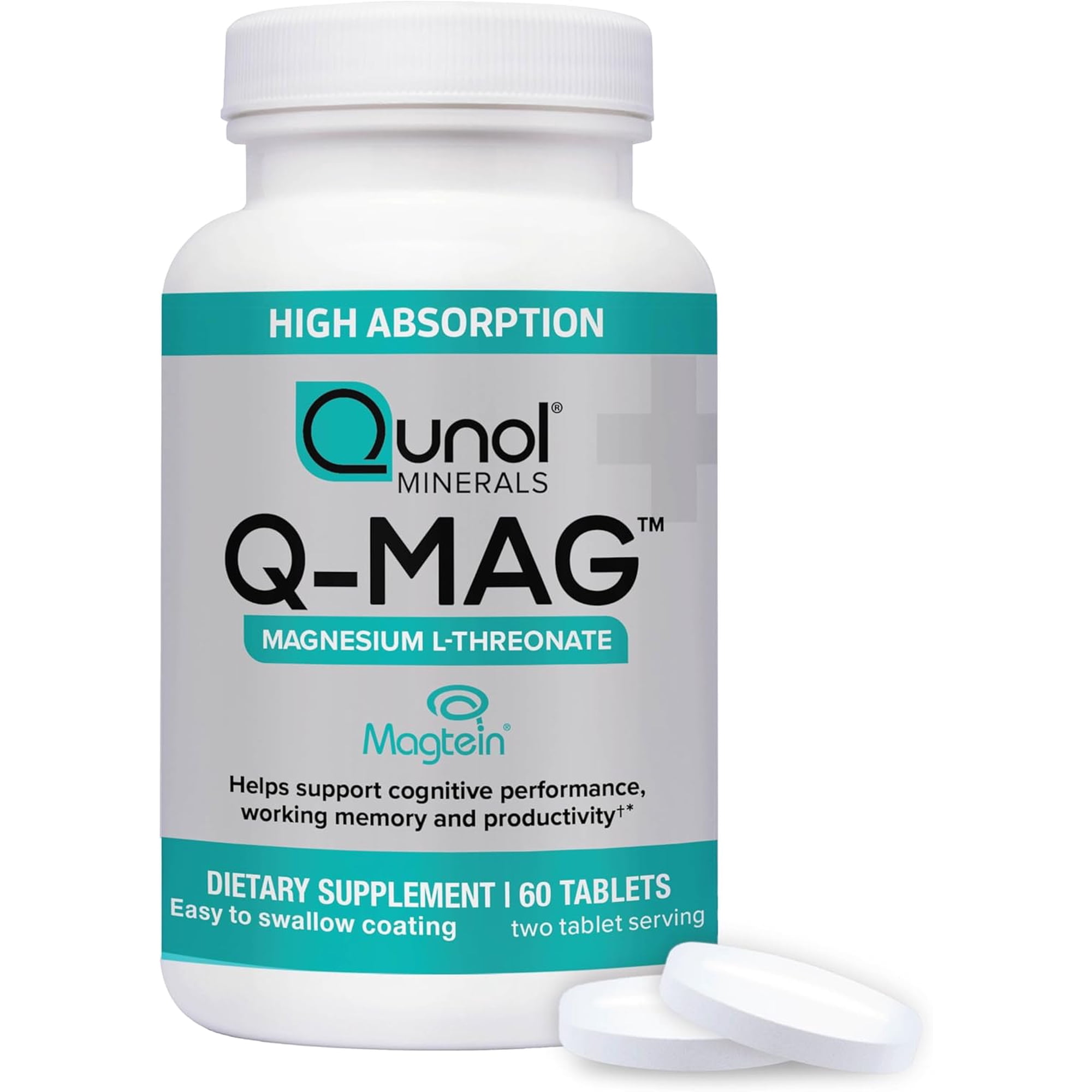 Qunol Q-Mag Magnesium L-Threonate Tablets, 2000mg of Magtein, 60 Count