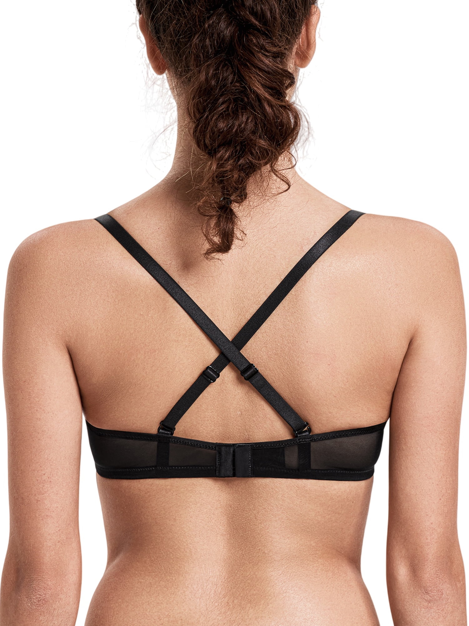 Deyllo Women Lace See-Through Bra Underwire Support Push Up Bras Unlined Non Padded Lightweaight Breathable Black Underwear Bras 38C