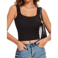 thumbnail image 5 of YANDW Square Neck Tank Top Sleeveless Yoga Workout Cami Crop Tops for Women Black,L, 5 of 7