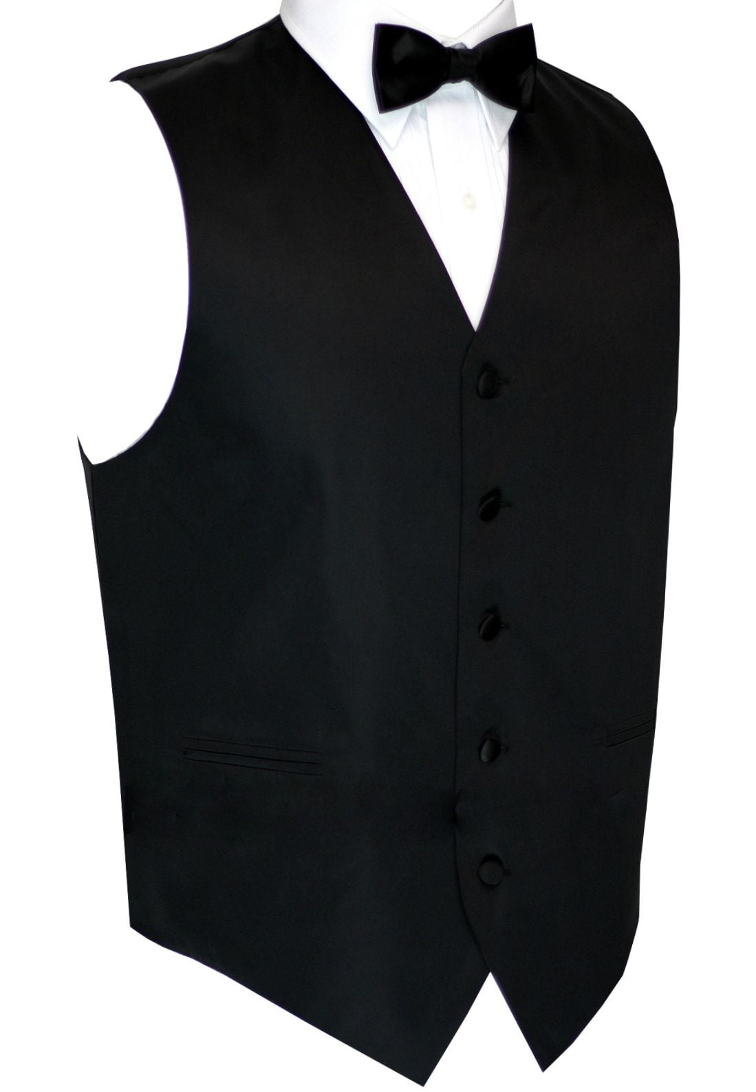 6XL Reg & Long Bow-Tie & Hankie Set XS Men's Black Satin Formal Tuxedo Vest 