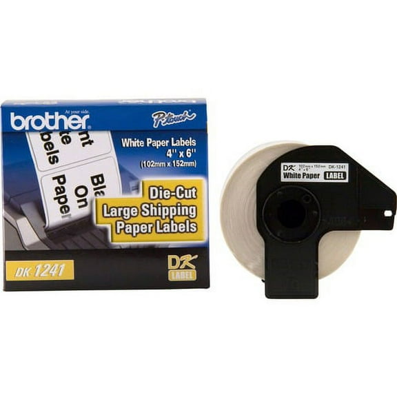 Brother DK1241 - Large Shipping White Paper Labels - 4" Width x 6" Length - Direct Thermal - White - 1 / Roll | Bundle of 2 Rolls