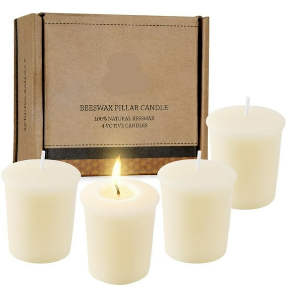 Pure White Beeswax Votive Candles-4 Pack Natural Votives Set for Home Room Decor Party Wedding Spa,12 Hours Burn