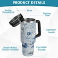 thumbnail image 4 of 30oz insulated car cup with handle and straw suitable for all ages Stainless steel vacuum insulated cup. Exquisite Blue Peony Design, 4 of 10
