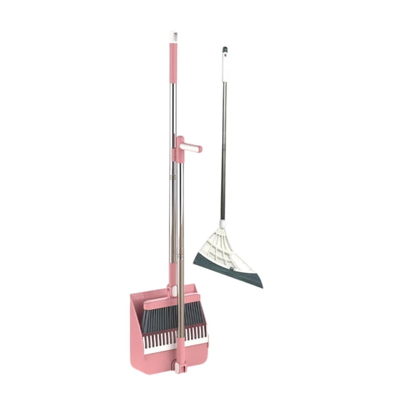 3-in-1 Broom, Dustpan & Squeegee Combo Set - Foldable Rotating Soft Bristle Broom for Floor/Window, Hair-Resistant Cleaning Tool for Home