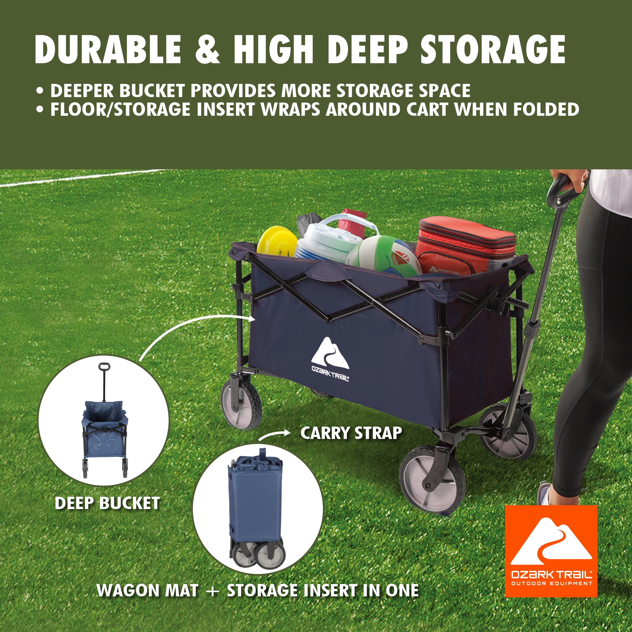 Ozark Trail Multi-Purpose Big Bucket Cart, Navy Wagon