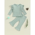 thumbnail image 2 of SUNSIOM Baby Girl 2Pcs Fall Outfits Ruffle Long Sleeve Sport Print Tops + Flare Pants Set Toddler Clothes, 2 of 6