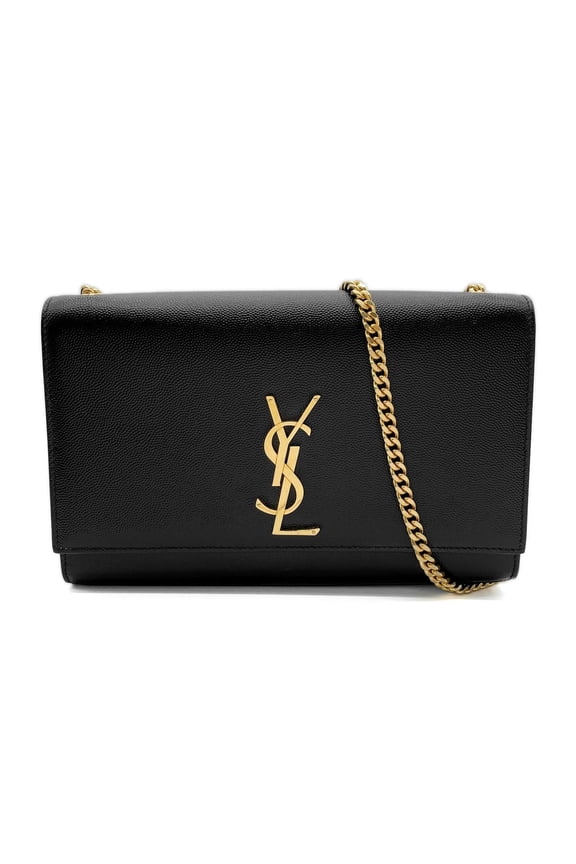 Pre-Owned SAINT LAURENT Kate Medium YSL Cassandra Shoulder Bag Chain Leather Black Women's