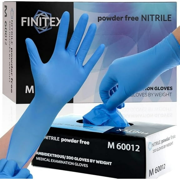 FINITEX 200 Count Disposable Gloves, Blue Nitrile Exam Gloves, Latex Free, Food Grade Cooking Work Hypoallergenic Glove, Medium
