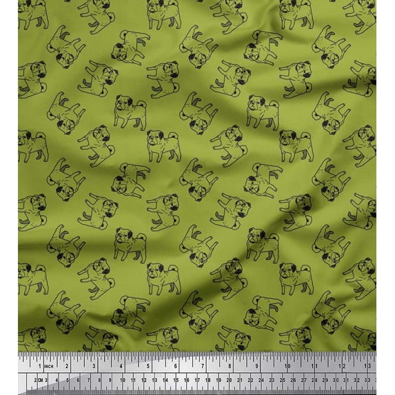 Soimoi Cotton Cambric Fabric Pug Dog Printed Fabric 1 Yard 56 Inch Wide