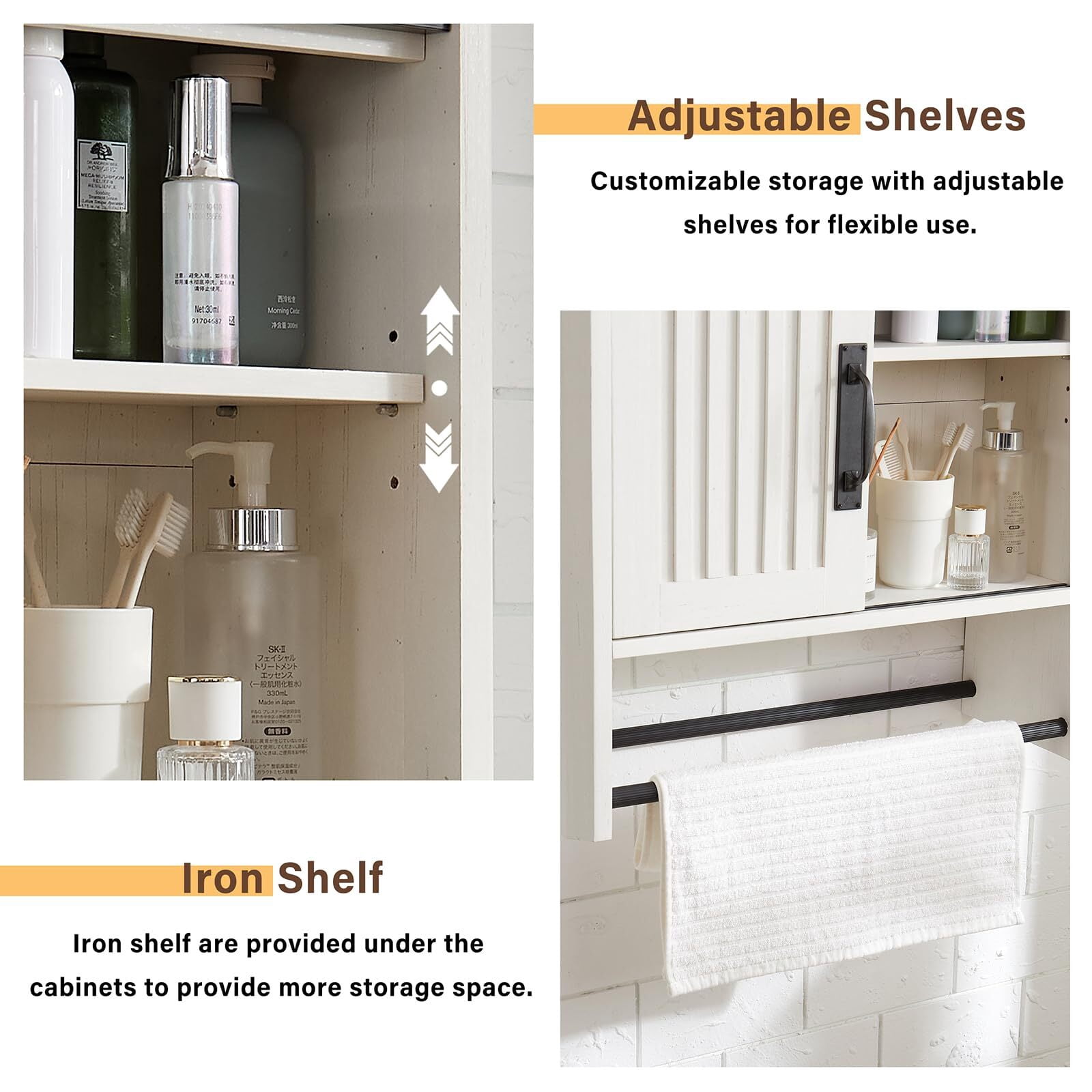Buildhom Farmhouse Bathroom Medicine Cabinet with Sliding Barn Door & Adjustable Shelves, Multi-Purpose Wall Mounted, Antique White
