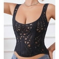 thumbnail image 4 of Ugoldhm Women's Floral Lace Corset - Textured Lace-Up Shapewear Overbust Double Layer Bustier, 4 of 7