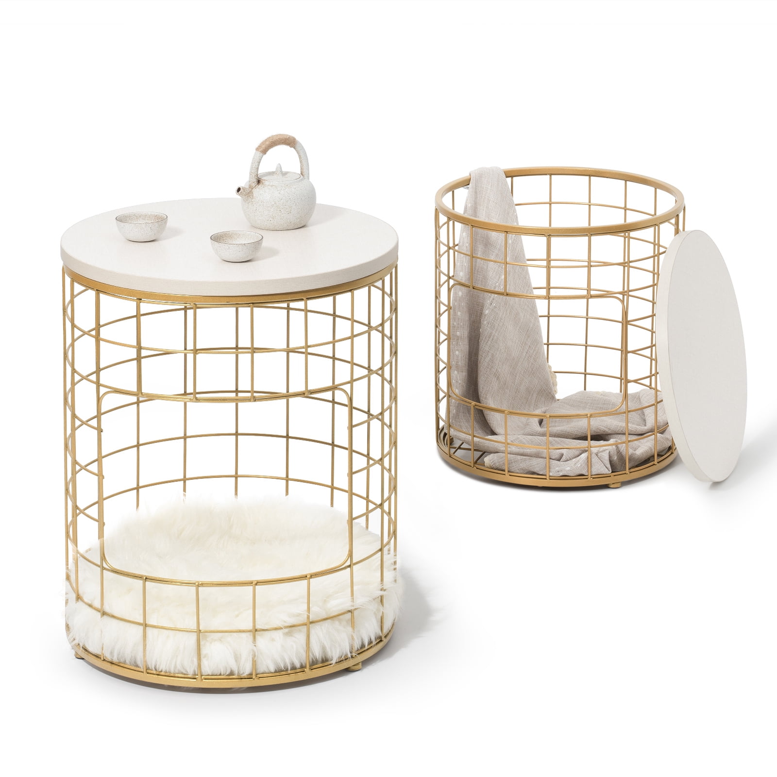 Kepooman 16" + 14.3" Modern Style Nesting Tables, Cat House Side Table, Light Beige Kepooman 16" + 14.3" Modern Style Nesting Tables, Cat House Side Table, Light Beige