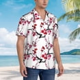 thumbnail image 3 of Gukieu Cherry Blossoms Print Men's Short-sleeved Shirts, Button-down Lapel Hawaiian Shirts, T-shirts, Beach Vacation Summer Casual Wear,, 3 of 7
