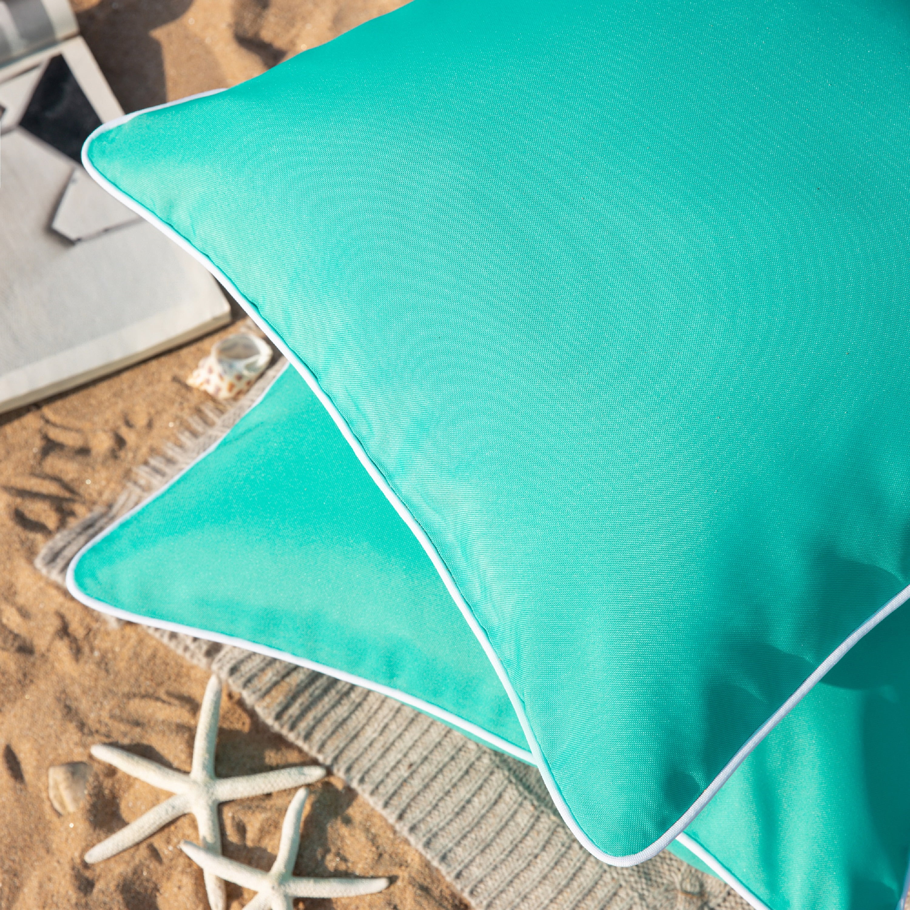 Phantoscope Outdoor Waterproof Decorative Throw Pillow for Patio, 18" x 18", Turquiose, 2 Pack