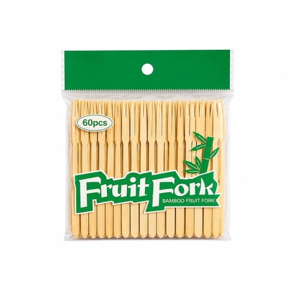 Summer Dunes Bamboo Fruit Fork Picks 60 PCS | Disposable Bamboo Cocktail & Appetizer Picks for Fruits, Snacks & Parties PACK OF 2