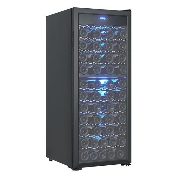 80 Bottles Compressor Wine Cooler Refrigerator, Freestanding Wine Cellar, Single Glass Door, Dual Zone with Digital LED Touch Control, For Red, White, Champagne or Sparkling Wine