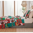thumbnail image 3 of Smuge Reversible Christmas Santa Claus Bedding Set Green Red Plaid Twin Size Lightweight Snowflake Quilt Set Reindeer Bedspread Snowman Coverlet with 2 Pillow Shams, 3 of 10