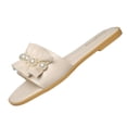 thumbnail image 2 of Ytobaz Slide Sandals for women Ruffle Pearl Faux Leather Slides Open Toe Flat Sandals Dressy Party Wedding Vacation Travel Daily Footwear, 2 of 9