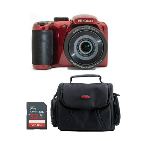 Kodak PIXPRO AZ255 Astro Zoom 16MP Digital Camera (Red) with 32 SD Card Bundle