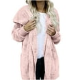 thumbnail image 2 of Fuzzy Fleece Hooded Jackets for Women Casual Warm Open Front Cardigan Cozy Fall Fashion Outerwear with Pockets New Lightweight Outerwear for Women Pinky XL, 2 of 5