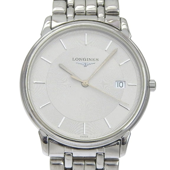 Pre-Owned Longines Grand Classic L4.677.4 Stainless Steel Quartz Analog Watch with Gray Dial -...