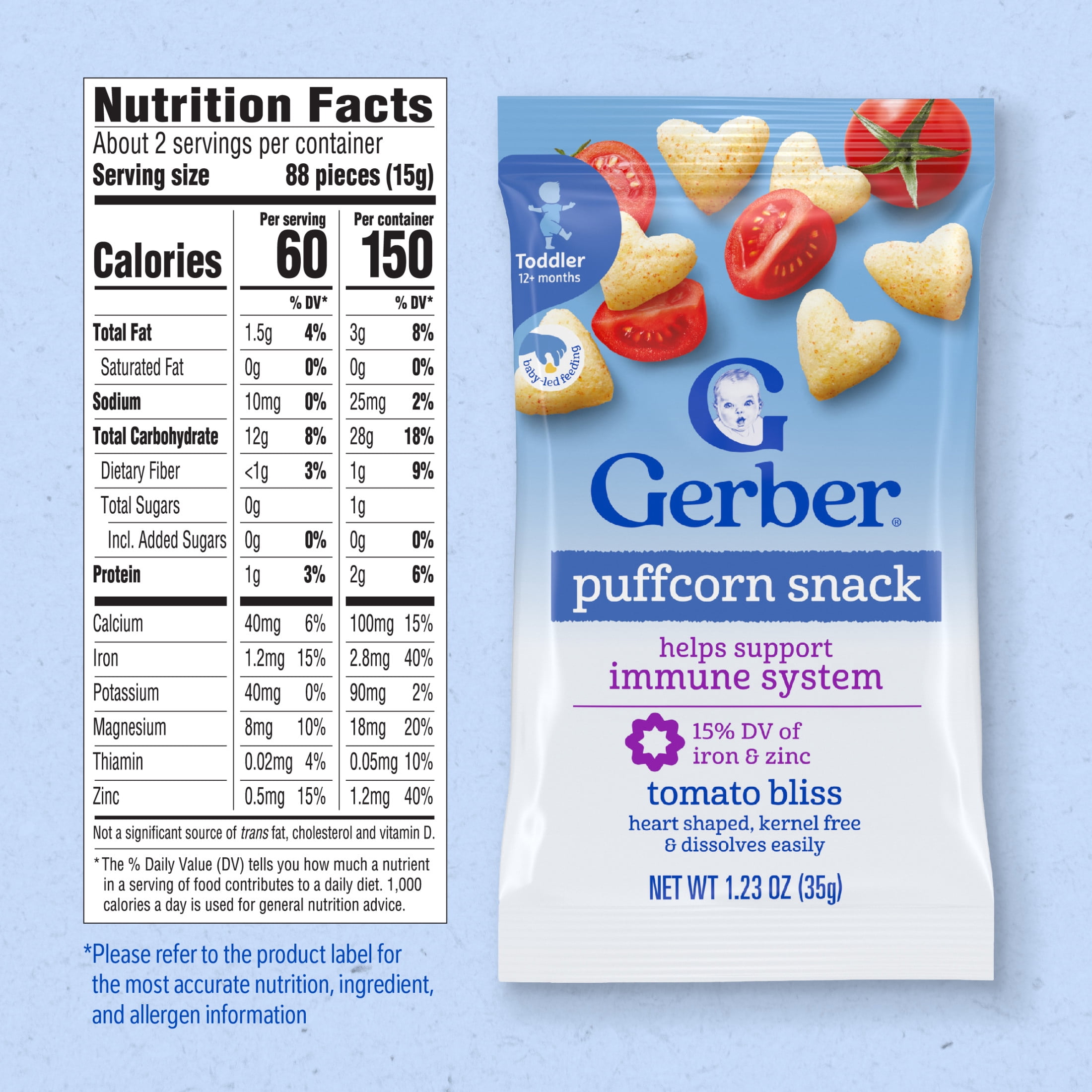 (4 pack) Gerber Toddler Snacks, Tomato Bliss Puffcorn Snack, Kernel Free, Toddler Food 1.23 oz