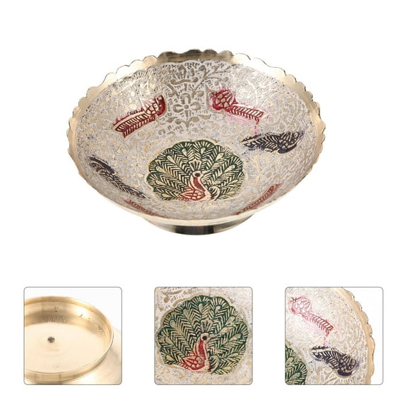 Niceauty Vintage Brass Fruit Serving Plate MultiColor Snack Tray for Home Decoration and Temple Use 12.0 Inches