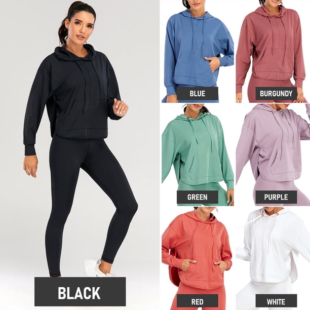 TFixol Sudadera con capucha deportiva para mujer con bolsillo trasero abierto y manga larga dividida lateral