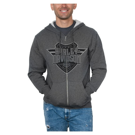 Harley-Davidson Men's Sentinel Zip-Up Fleece Hooded Sweatshirt - Charcoal (S), Harley Davidson