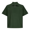 thumbnail image 3 of LEKWK Mens Shirt Quarter Zip Short Sleeve Casual Shirts Ribbed Knit Textured Collared Pullover Casual Loose Fit Golf Shirts Lightweight Summer Daily Tops Army Green XXL, 3 of 5