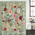 thumbnail image 3 of Sage Green Floral Waterproof Fabric Shower Curtain,Spring Flowers Leaves Farmhouse Waterproof Fabric Shower Curtain for Bathroom Curtains Bathtubs Hotel Shower Curtains with 12 Hooks Standard 66x72, 3 of 8