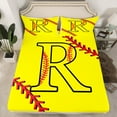 thumbnail image 2 of Homewish Cartoon Monogrammed R Twin Sheet Sets, Yellow Red Baseball Twin Fitted Sheet, Teens Kids Boys Girls Flat Sheet, Microfiber Bedroom Decor, 3 Pieces, 2 of 7