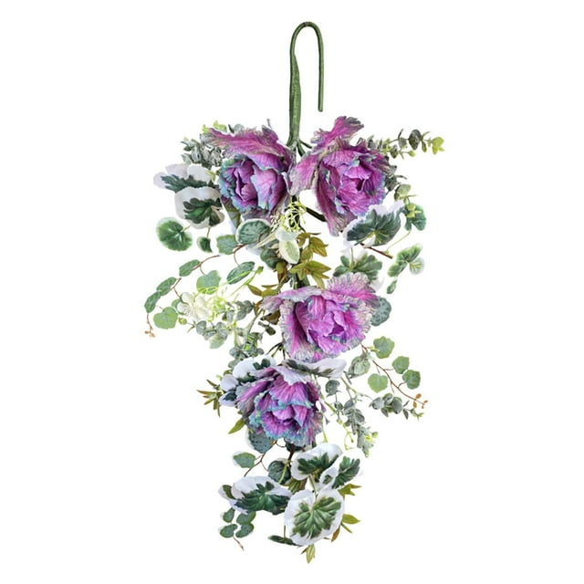 Siruishop Front Door Teardrop Wreath Spring Teardrop Swag Floral Wreath for Wall Decor Violet