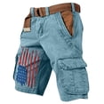 thumbnail image 2 of Men's Vintage Distressed Cargo Shorts with Ripped American Flag Print and Multi-Pockets Featuring Relaxed Fit Design Light Blue M, 2 of 5