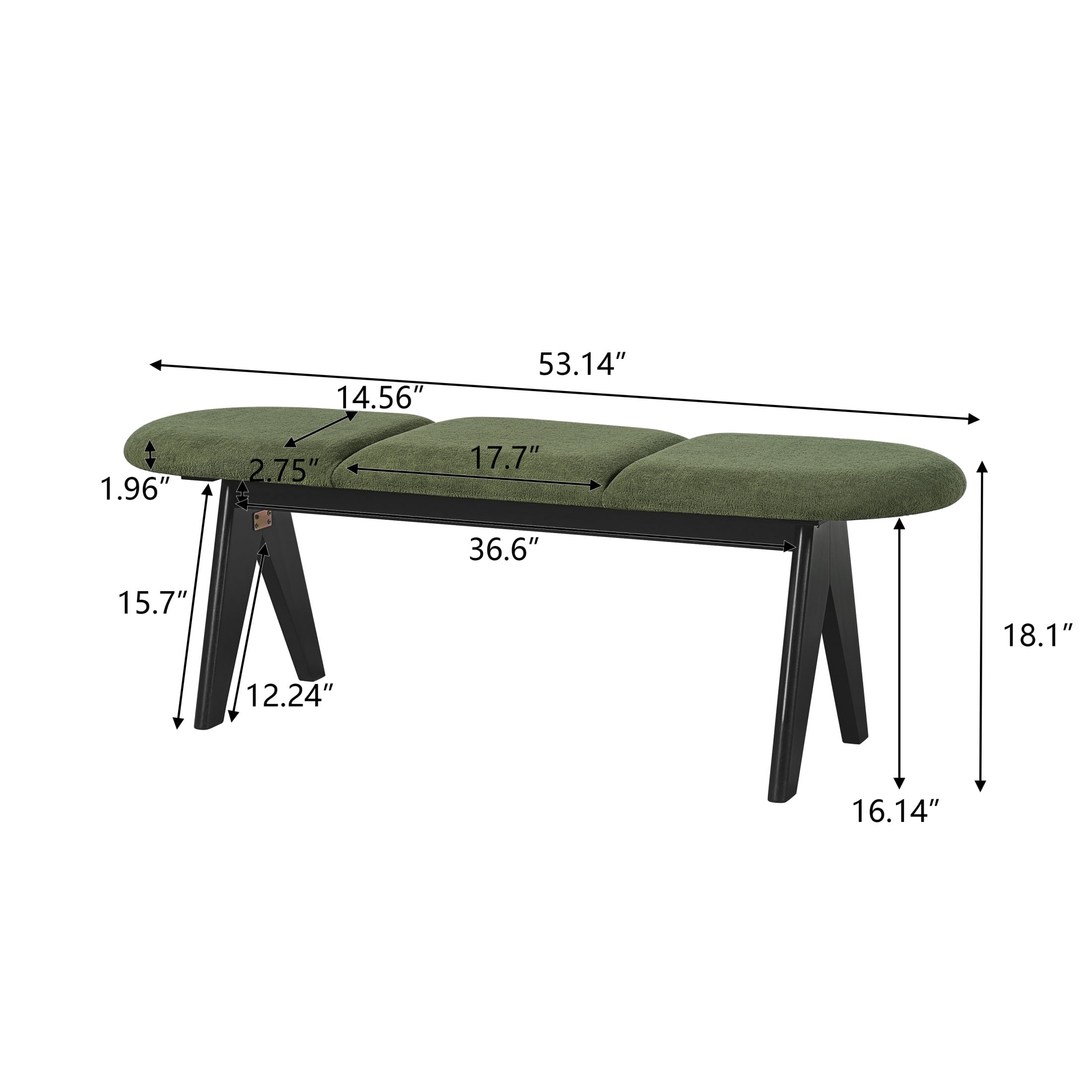 Christopher Knight Home 53" Modern Upholstered Entryway Bench with Black Wood Legs, Green