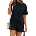 thumbnail image 3 of Short Sets for Women 2 Piece Lounge Set Loose Fit Short Sleeve Tops and Shorts Summer Matching Set Black XXL, 3 of 8