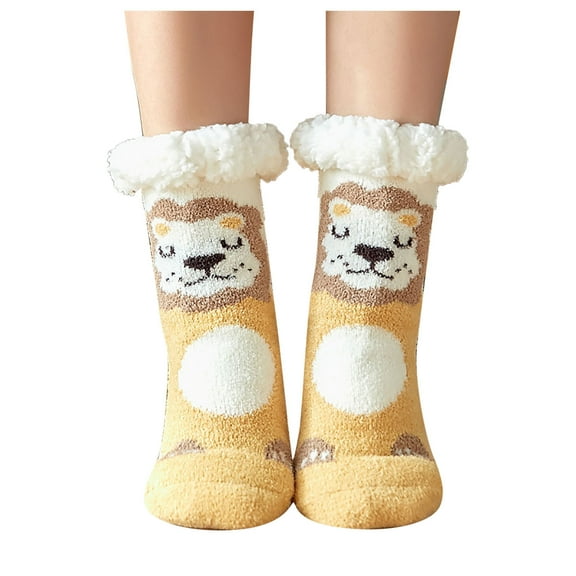 MZXELPRJD No Show Socks Womens Christmas Cartoon Floor Socks Thicken Warm Non-slip Sleeping Socks Slippers Socks, Crew Socks for Women Yellow
