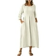 thumbnail image 5 of Aoochasliy Women's Summer Linen Blend Maxi Dress Round Neck Strappy Sleeveless Casual Dress Waist-Cinched A-Line Midi Long Beach Dress, 5 of 9