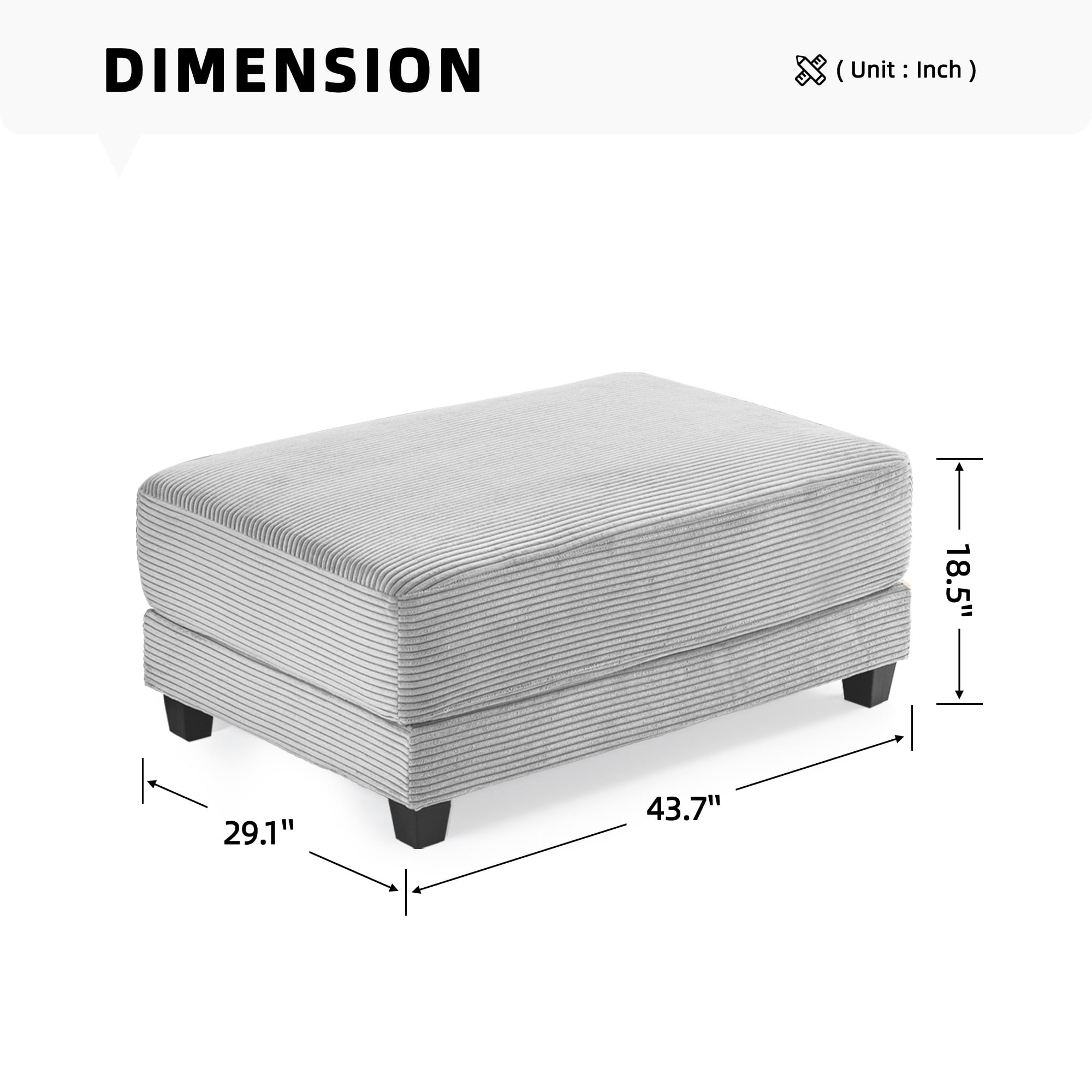 JUSTLET 111.8" Sectional Sofa with Ottoman, L-Shaped Modern Modular Couch, Oversized Corduroy 4 Seat Sofa with Storage Box, USB & TYPE C Port and Two Cup Holders for Living Room, Beige