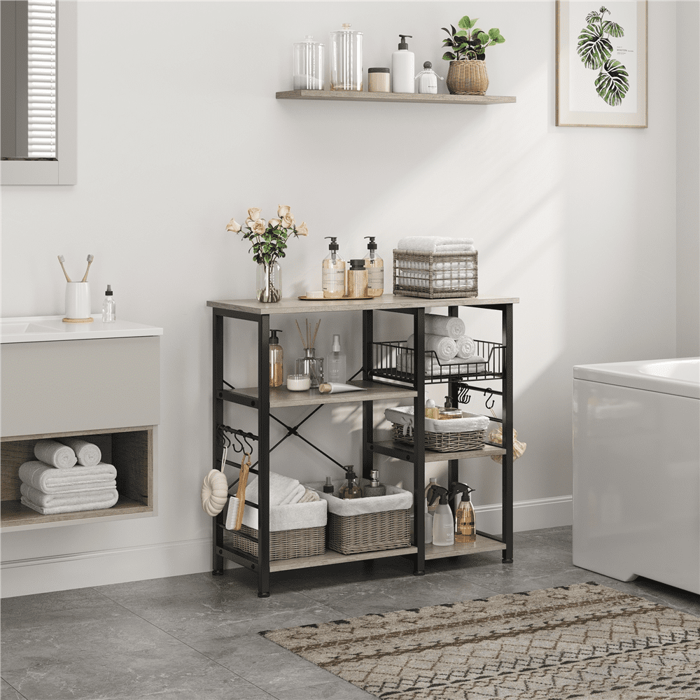 Alden Design Vintage Steel Storage Rack with Open Wood Shelves