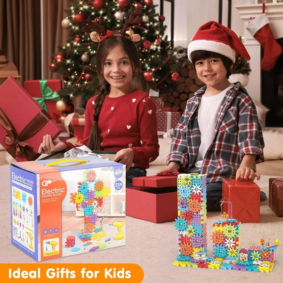 Building Toys, 234 Pieces Gear Set with Electric Drill STEM Kit for Kids Age 3 