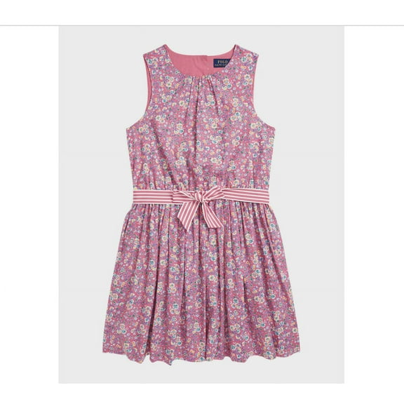 Polo Ralph Lauren Big Girls Floral Cotton Poplin Dress - Palais Floral Hot Pink