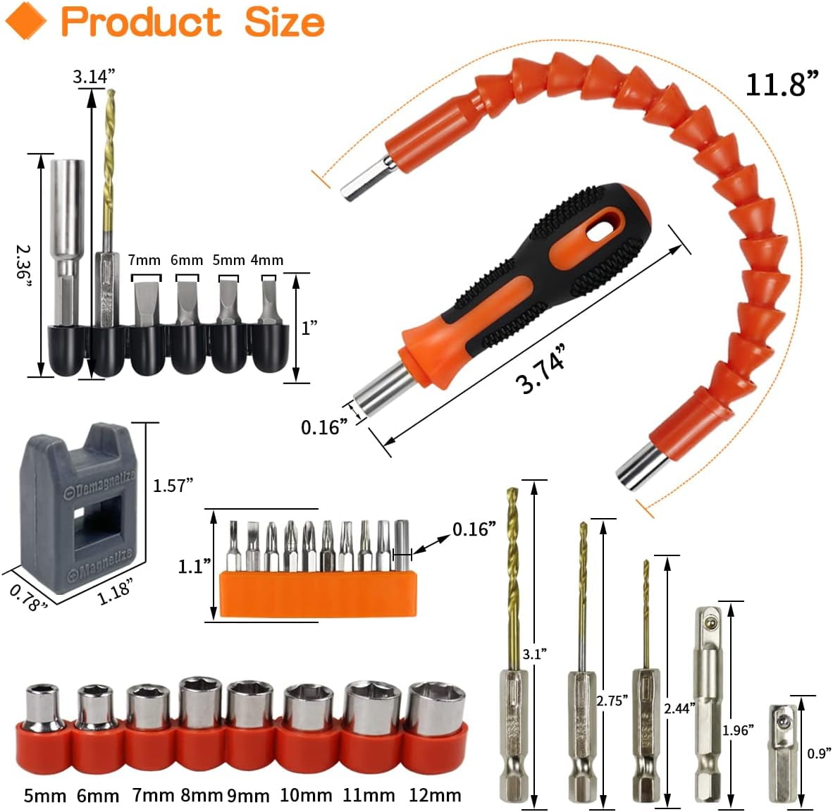 Flexible Drill Bit Extension Set Magnetic Drill Extension DIY Tools - Screwdriver Bits & Handle, Socket Adapter Set, Twist Drills, Screw Extractors, Nut Driver Bits (32 Pcs)
