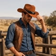 thumbnail image 3 of Cowboy Hat for Men Women Suede Western Leather Cowgirl Hats Uniex Hat,One Size, 3 of 4