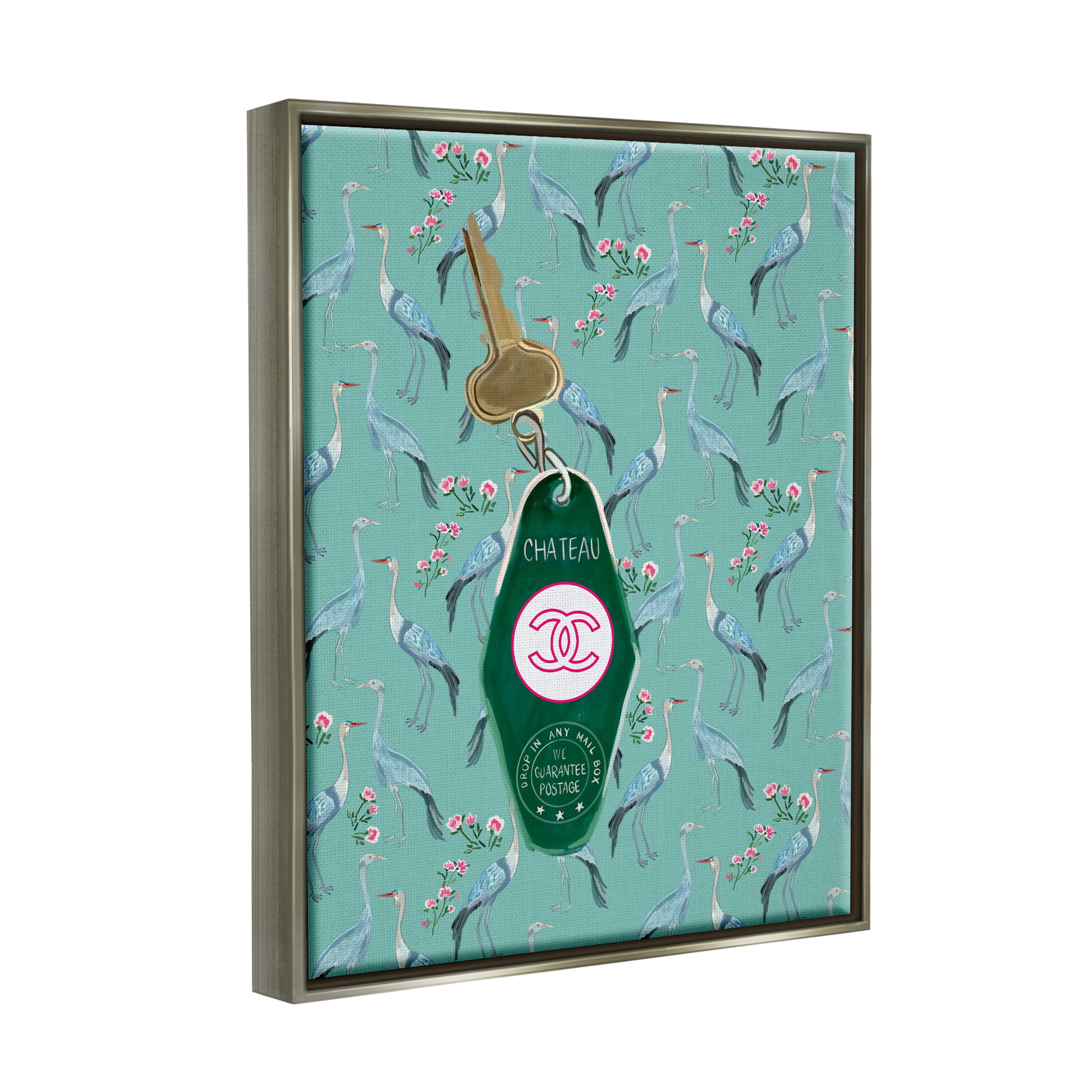 Stupell Industries Heron Patterned Glam Key Beauty & Fashion Painting Gray Floater Framed Canvas Art Print Wall Art, 25 x 31