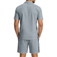 thumbnail image 4 of Hogleaql Men's Summer Vacation 2 Piece Outfits Hawaiian Button Down Short Sleeve Shirts and Shorts with Pockets Elastic Waist Relaxed Fit Fashion Loose Fit Matching Tracksuits Light Gray L, 4 of 4