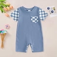 thumbnail image 2 of CAICJ98 Newborn Baby Boy Girl Clothes Checkered Plaid Romper Jumpsuit Short Sleeve One-Piece Bodysuit Infant Summer Outfit (Blue,0-3 Months), 2 of 4