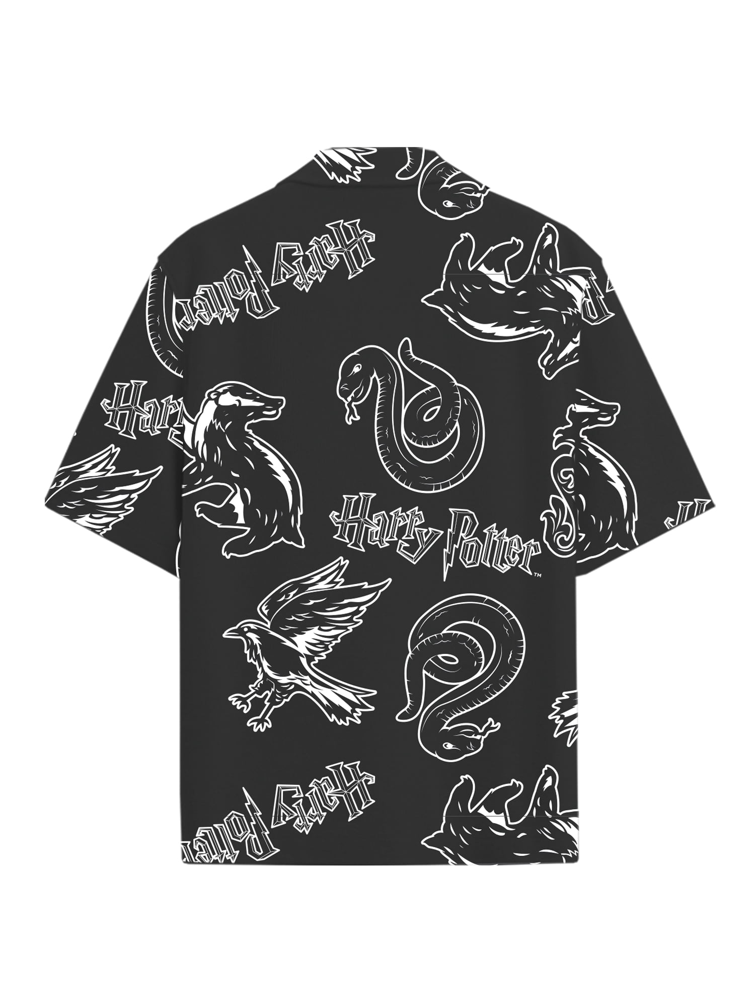 Harry Potter Men’s Short Sleeve Button-Up Camp Shirt, Line Work, Sizes S–3XL
